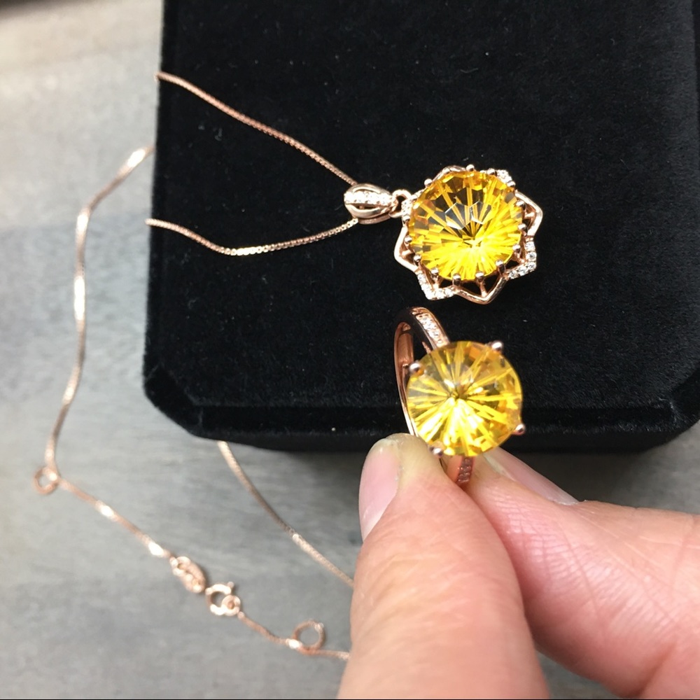 Certified Citrine Rose Gold Ring Necklace Set - Picture 3 of 17